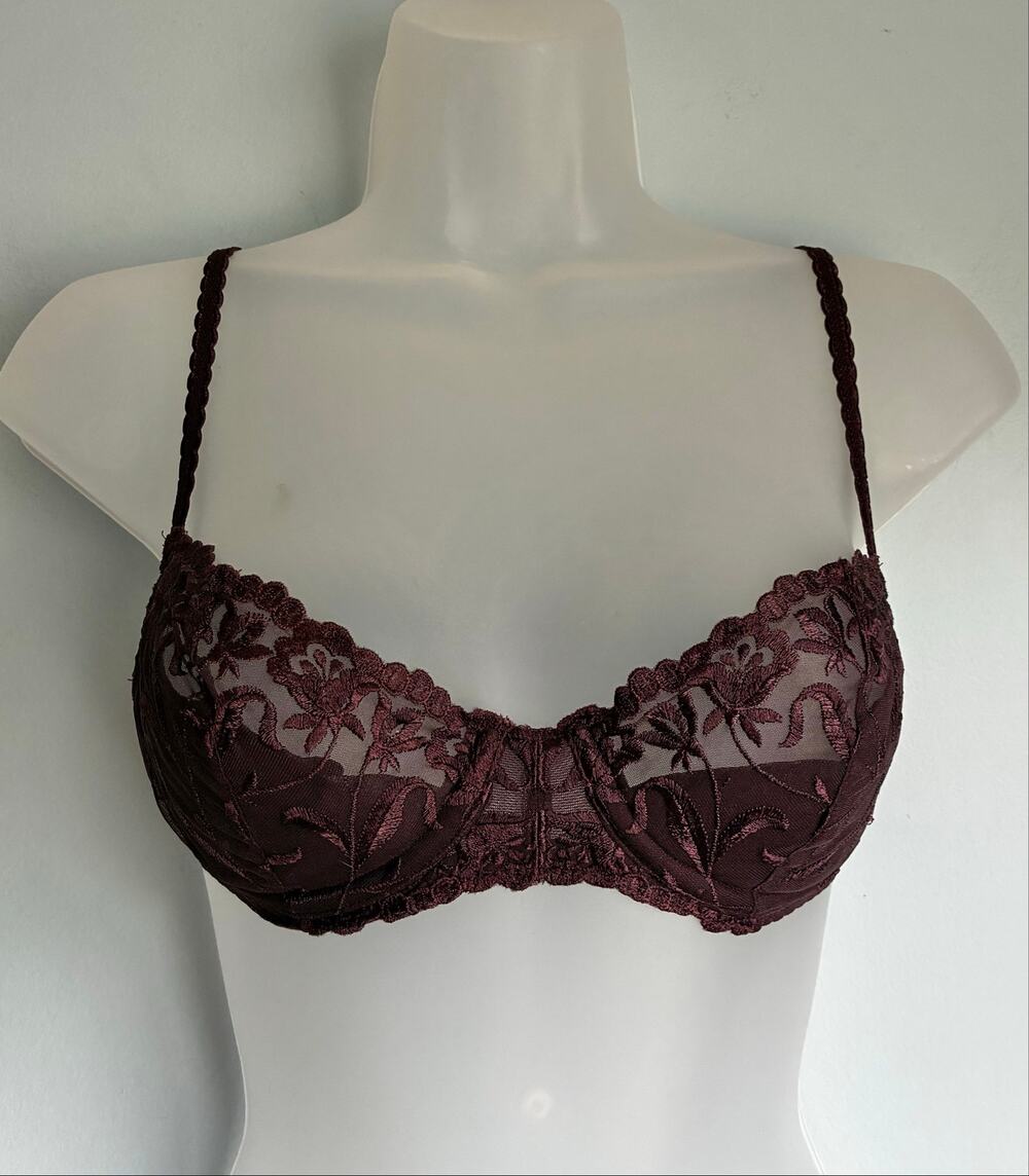 Vintage (01) Victoria's Secret Bra Lined Lace Plum 36A